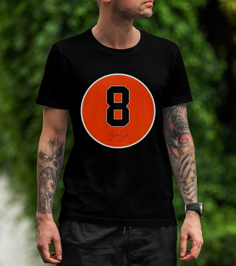 Cal Ripken Jr Number 8 Baltimore Orioles Team Circle Orange T-Shirt