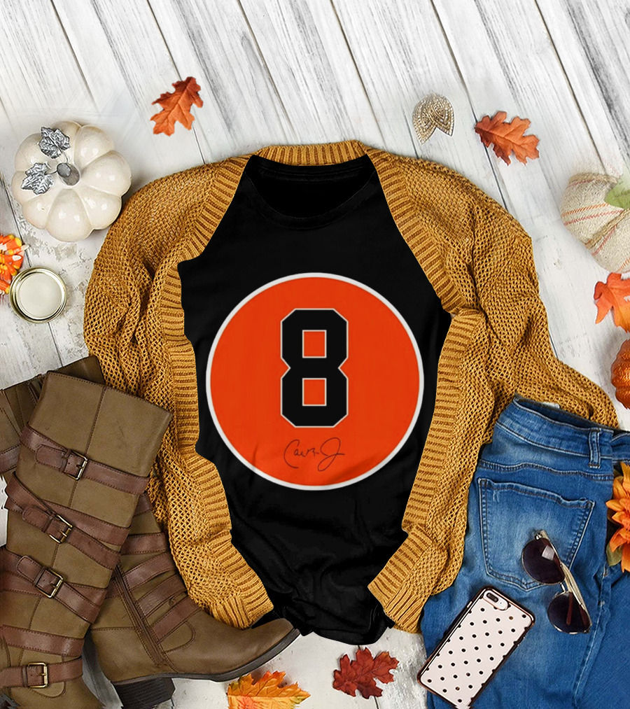 Cal Ripken Jr Number 8 Baltimore Orioles Team Circle Orange T-Shirt