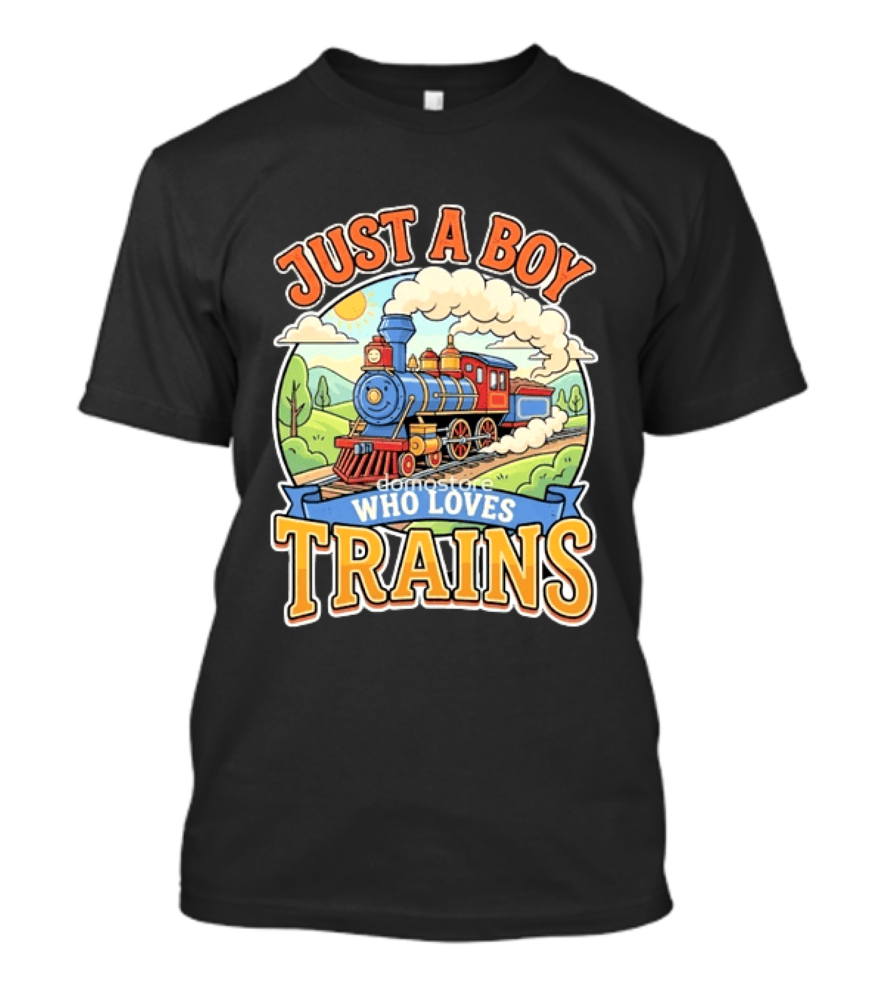 Just A Boy Who Loves Trains Colorful Locomotive Adventure T-Shirt