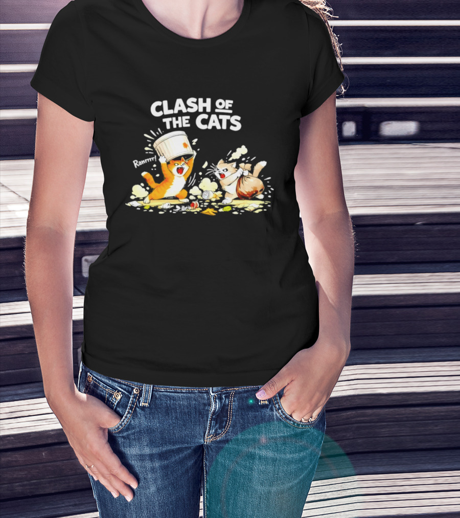 Clash Of The Cats Funny Fighting Kittens Playful Chaos T-Shirt