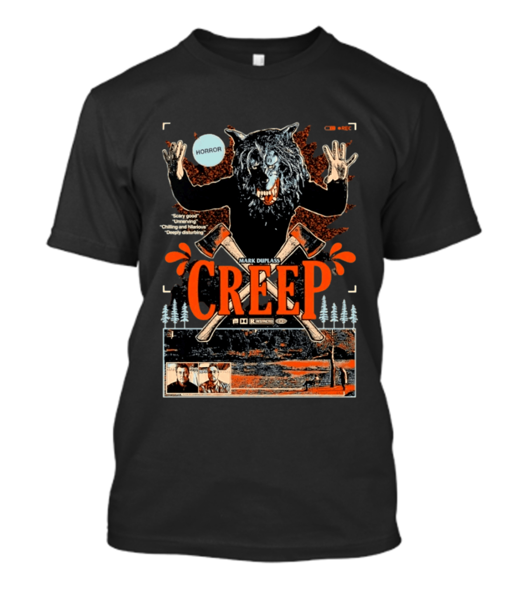 Creep Mark Duplass Horror Movie With Wolf Axe And Trees T-Shirt