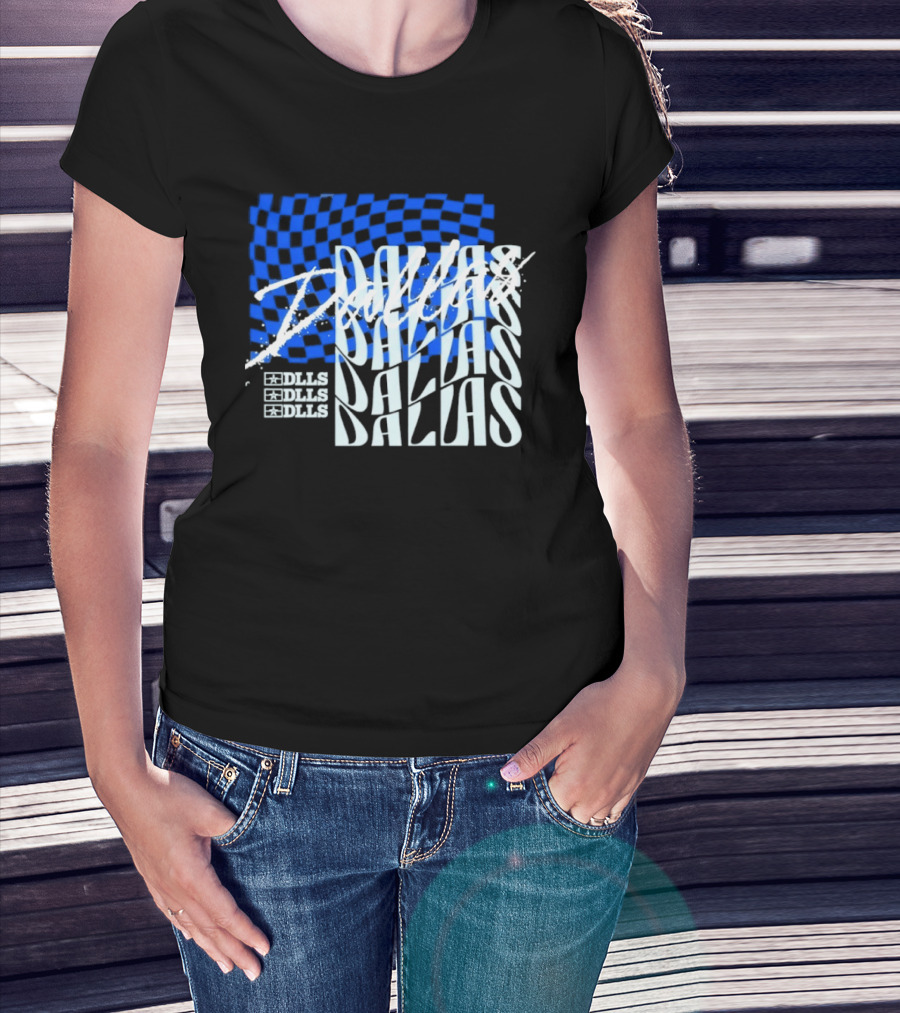 Dallas Checkered Blue Sports Texas Word T-Shirt