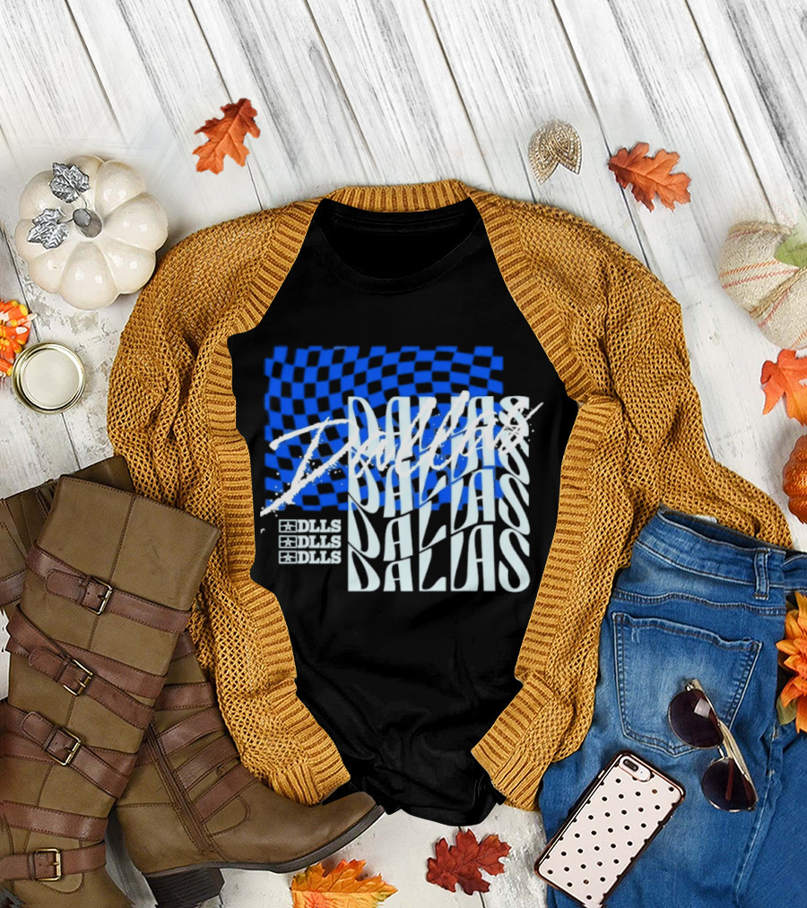 Dallas Checkered Blue Sports Texas Word T-Shirt