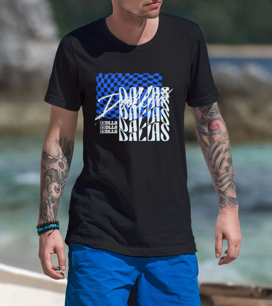 Dallas Checkered Blue Sports Texas Word T-Shirt