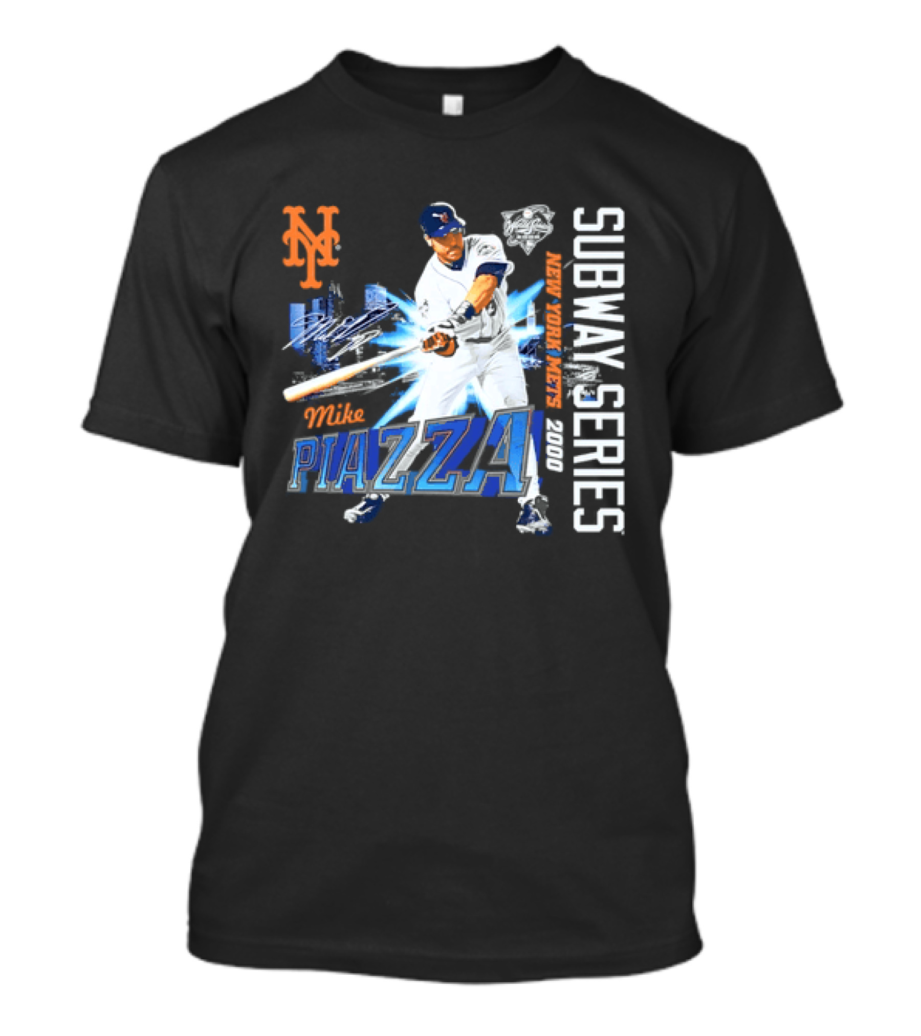 New York Mets Mike Piazza 2000 Subway Series Urban Baseball Action T-Shirt