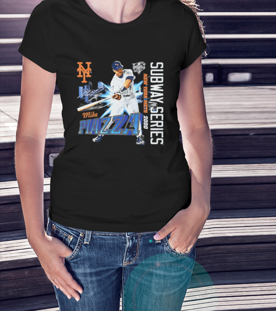 New York Mets Mike Piazza 2000 Subway Series Urban Baseball Action T-Shirt