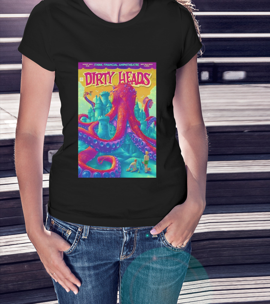 Dirty Heads August 30th 2026 IThink Financial Amphitheatre West Palm Beach Colorful Octopus And Castle T-Shirt