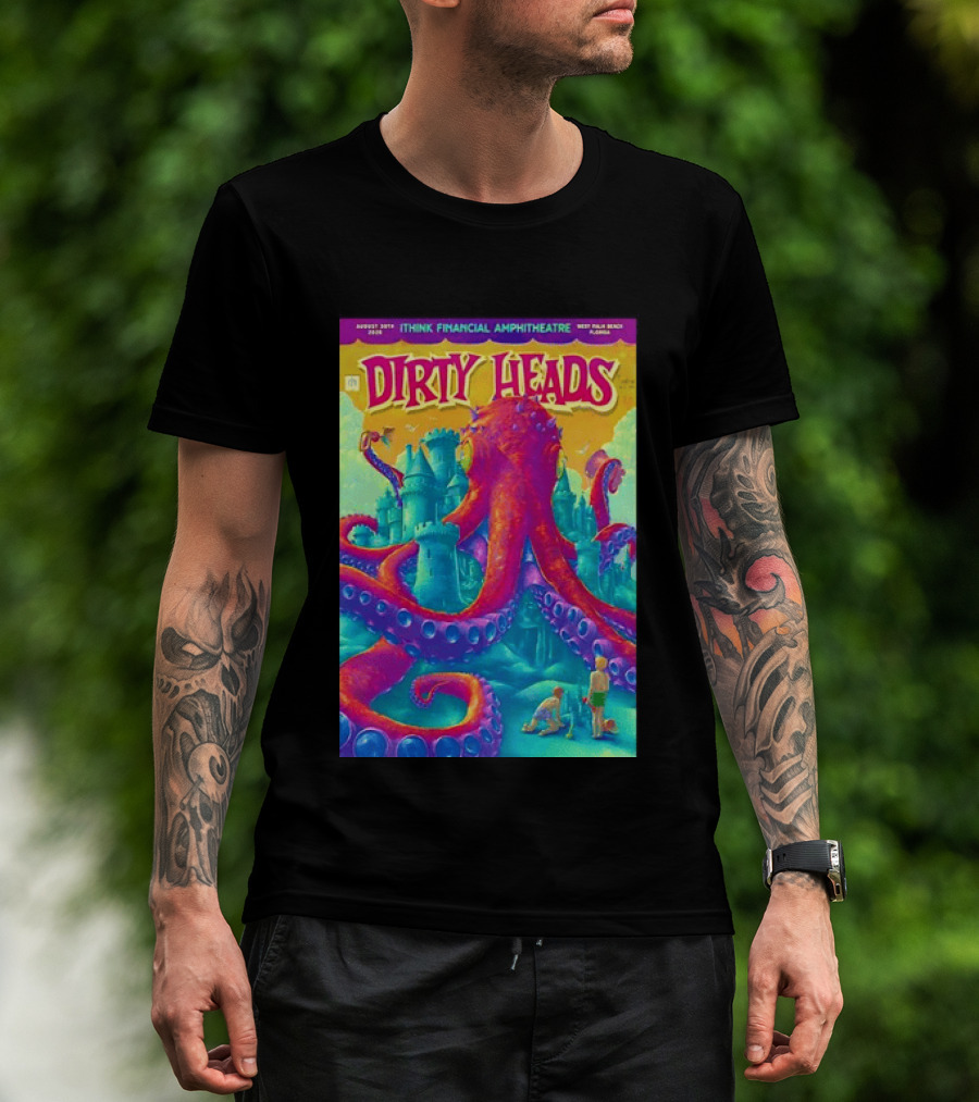 Dirty Heads August 30th 2026 IThink Financial Amphitheatre West Palm Beach Colorful Octopus And Castle T-Shirt