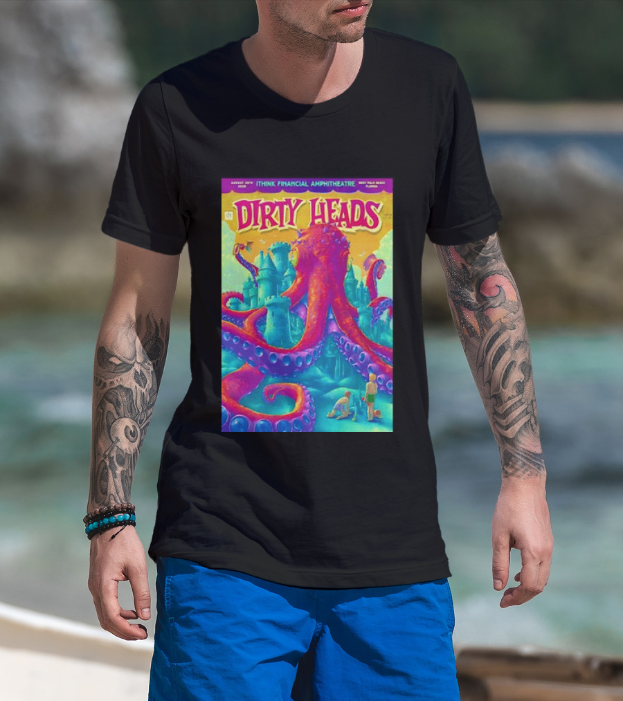 Dirty Heads August 30th 2026 IThink Financial Amphitheatre West Palm Beach Colorful Octopus And Castle T-Shirt