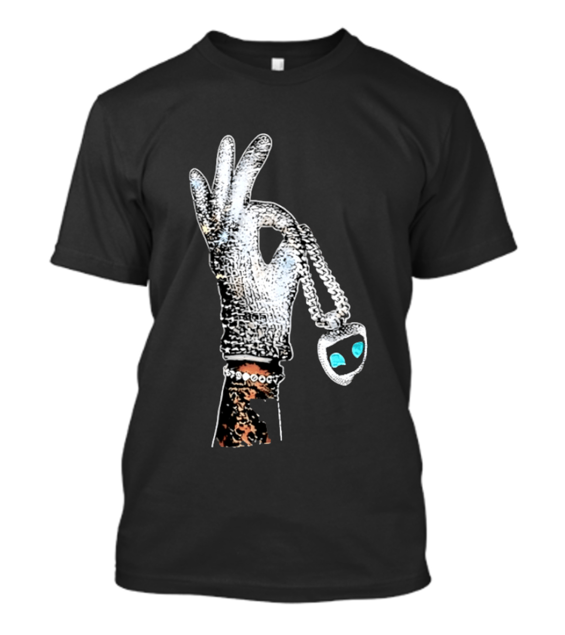 King Of Pop Sequin Glove Holding Alien Pendant T-Shirt