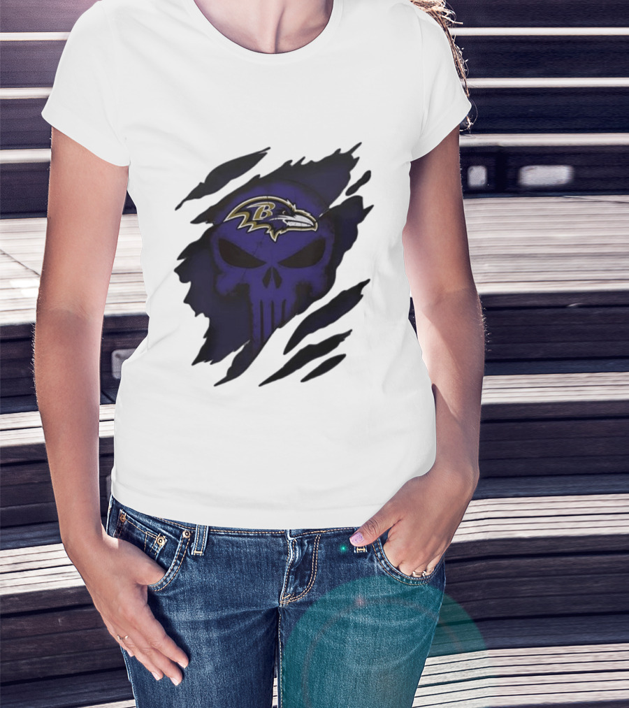 Baltimore Ravens Punisher Skull Crossover Fan Merchandise T-Shirt