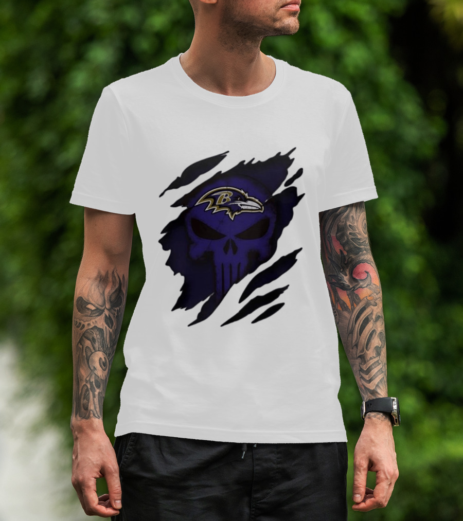 Baltimore Ravens Punisher Skull Crossover Fan Merchandise T-Shirt
