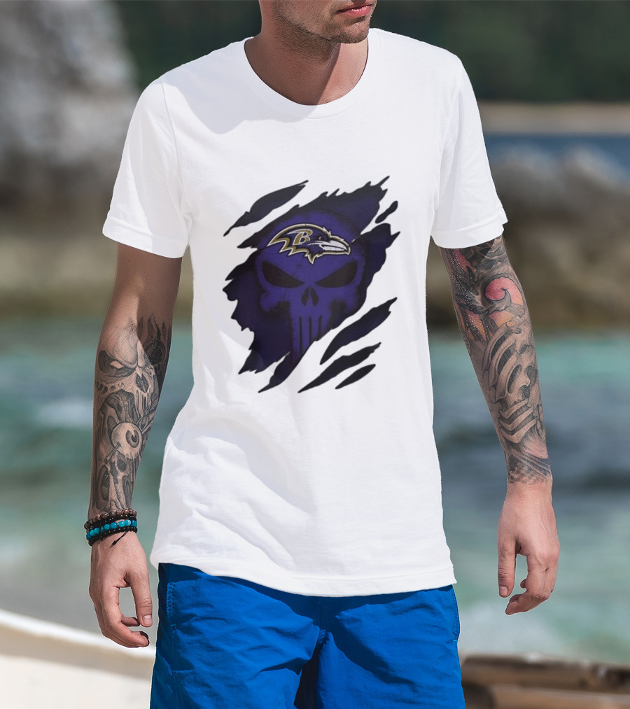 Baltimore Ravens Punisher Skull Crossover Fan Merchandise T-Shirt