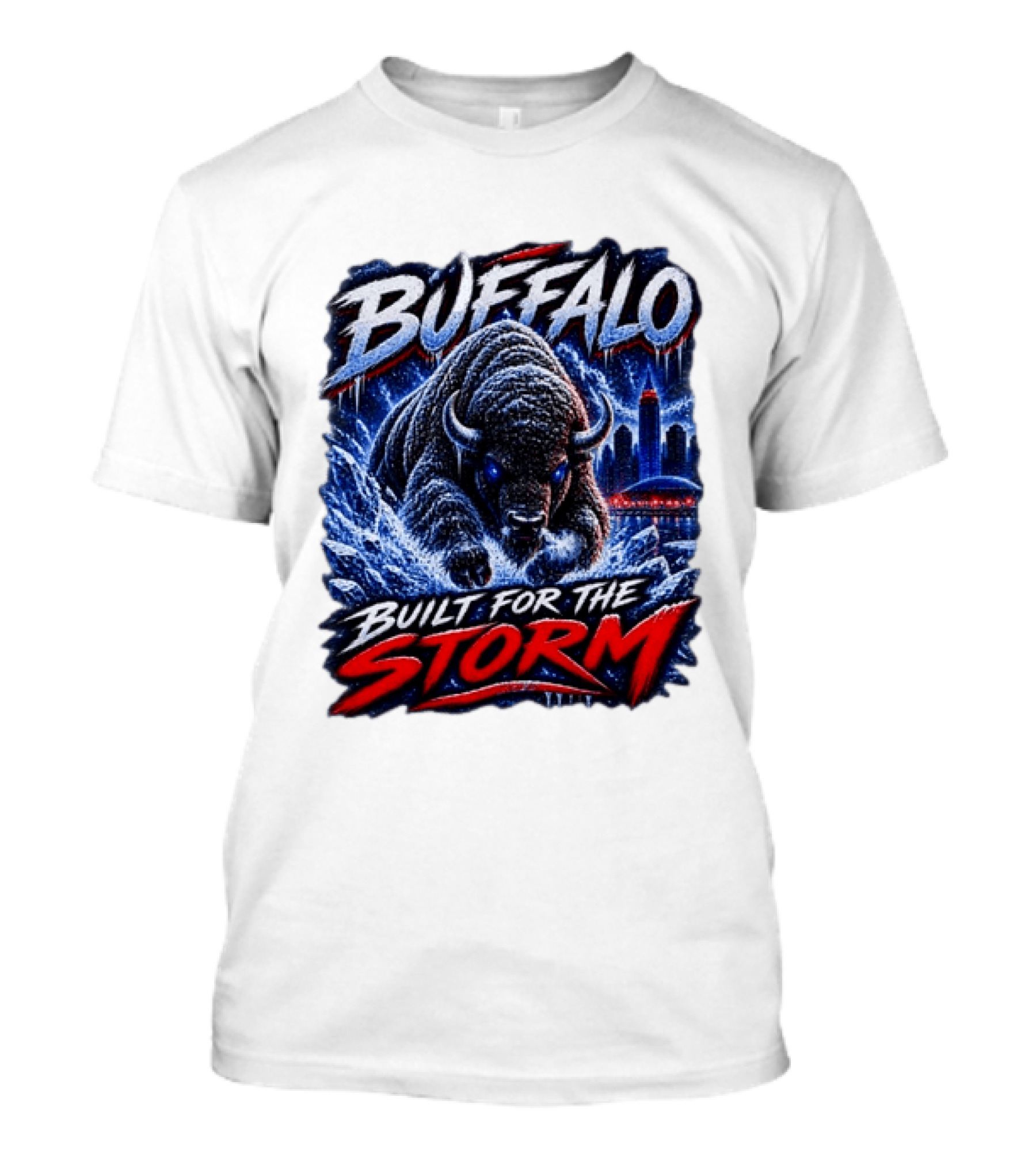 Buffalo Built For The Storm Football Charging Bison City Skyline T-Shirt
