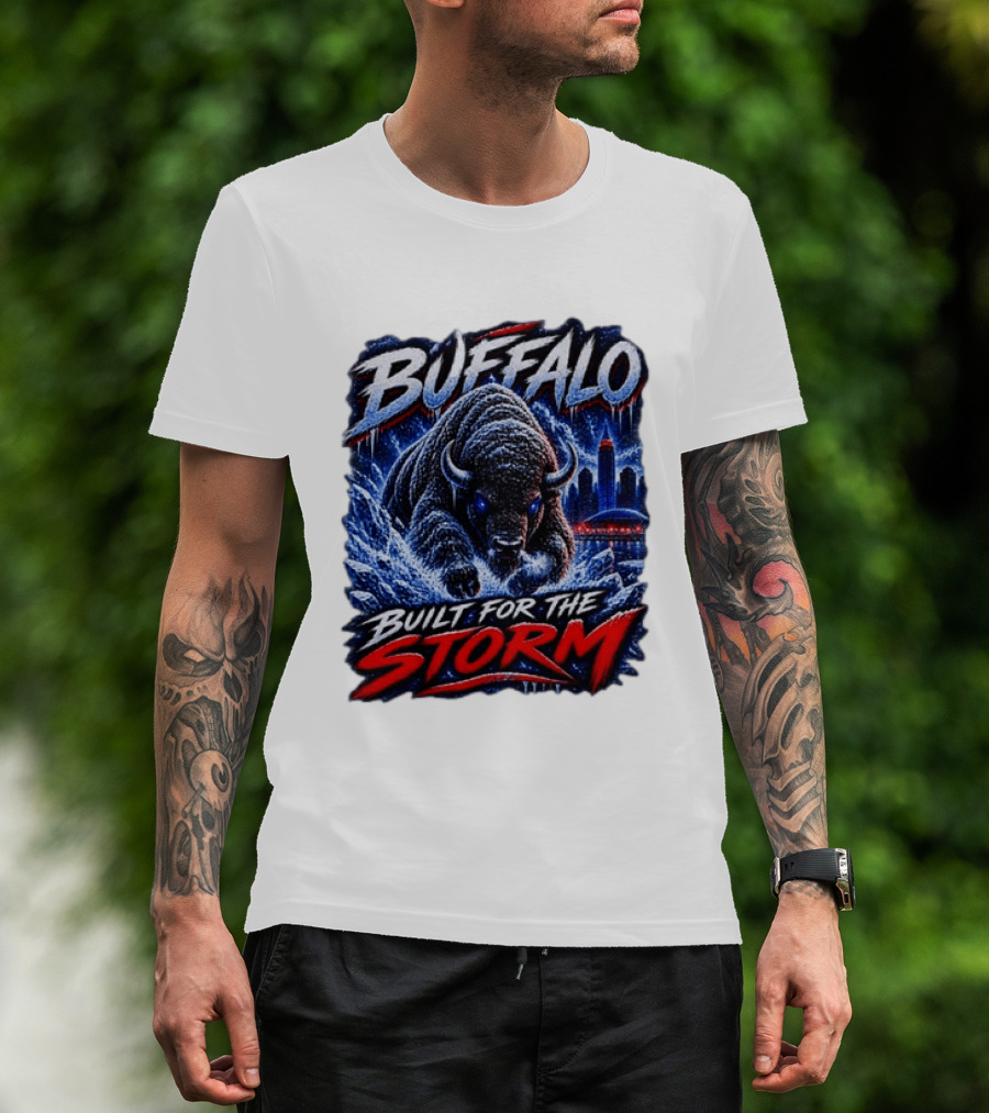 Buffalo Built For The Storm Football Charging Bison City Skyline T-Shirt