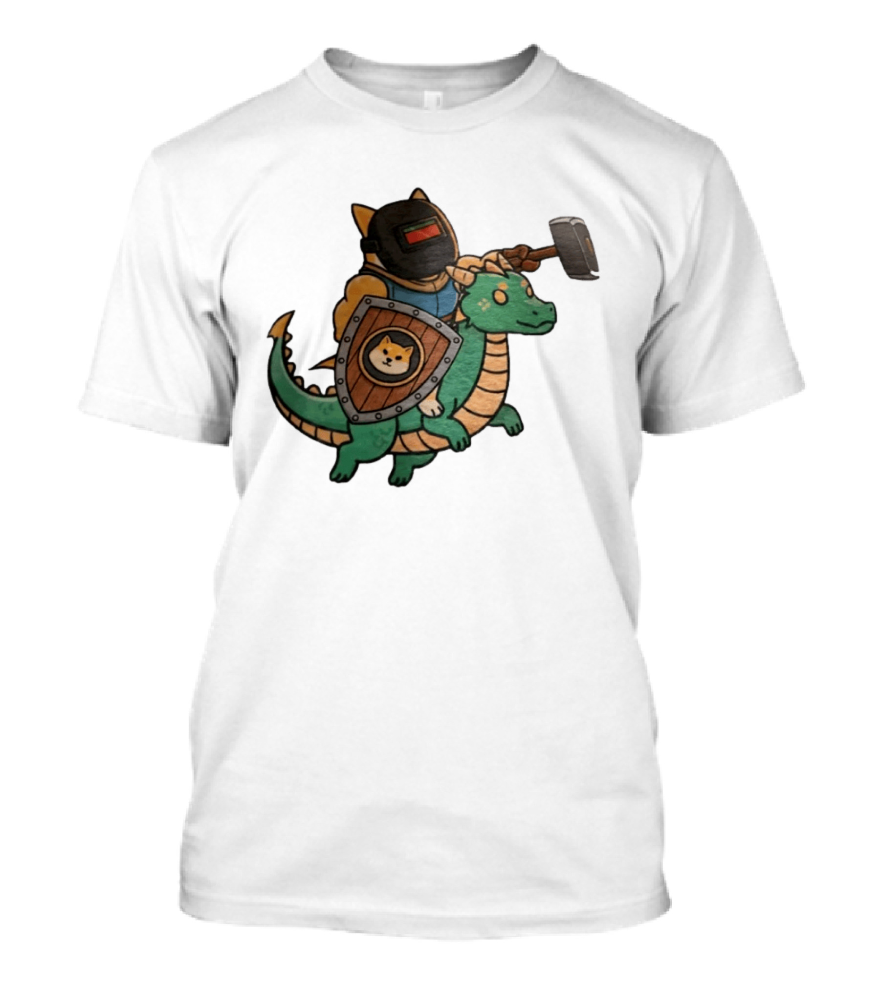 Doge Memes Warrior Dragon Ride Welding Mask Hammer And Shield T-Shirt