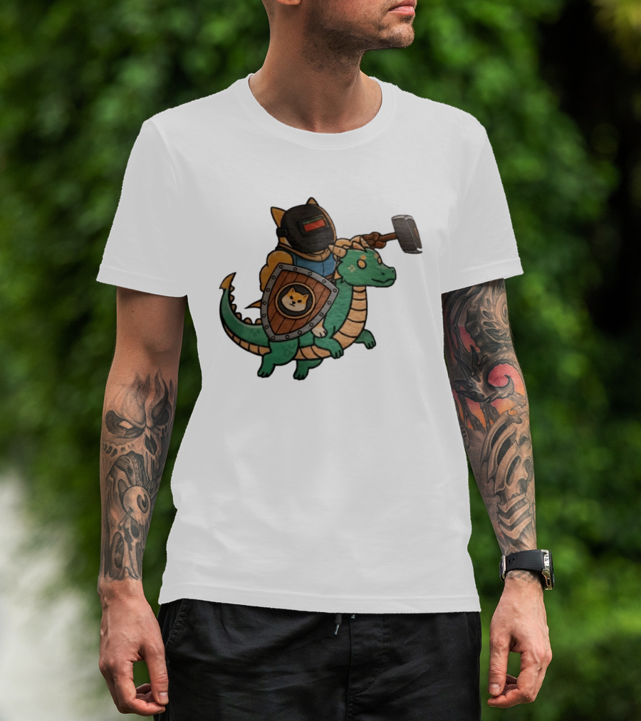 Doge Memes Warrior Dragon Ride Welding Mask Hammer And Shield T-Shirt