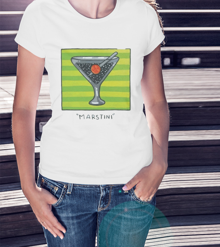 Marstini Planet Martini Cocktail Mars Space Themed Drink T-Shirt