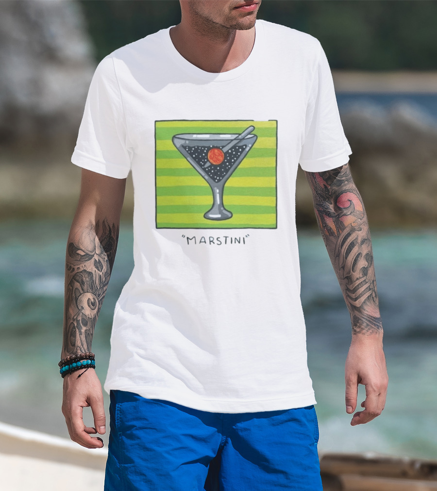 Marstini Planet Martini Cocktail Mars Space Themed Drink T-Shirt