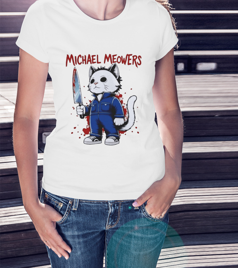 Michael Meowers Halloween Slasher Cat With Knife T-Shirt