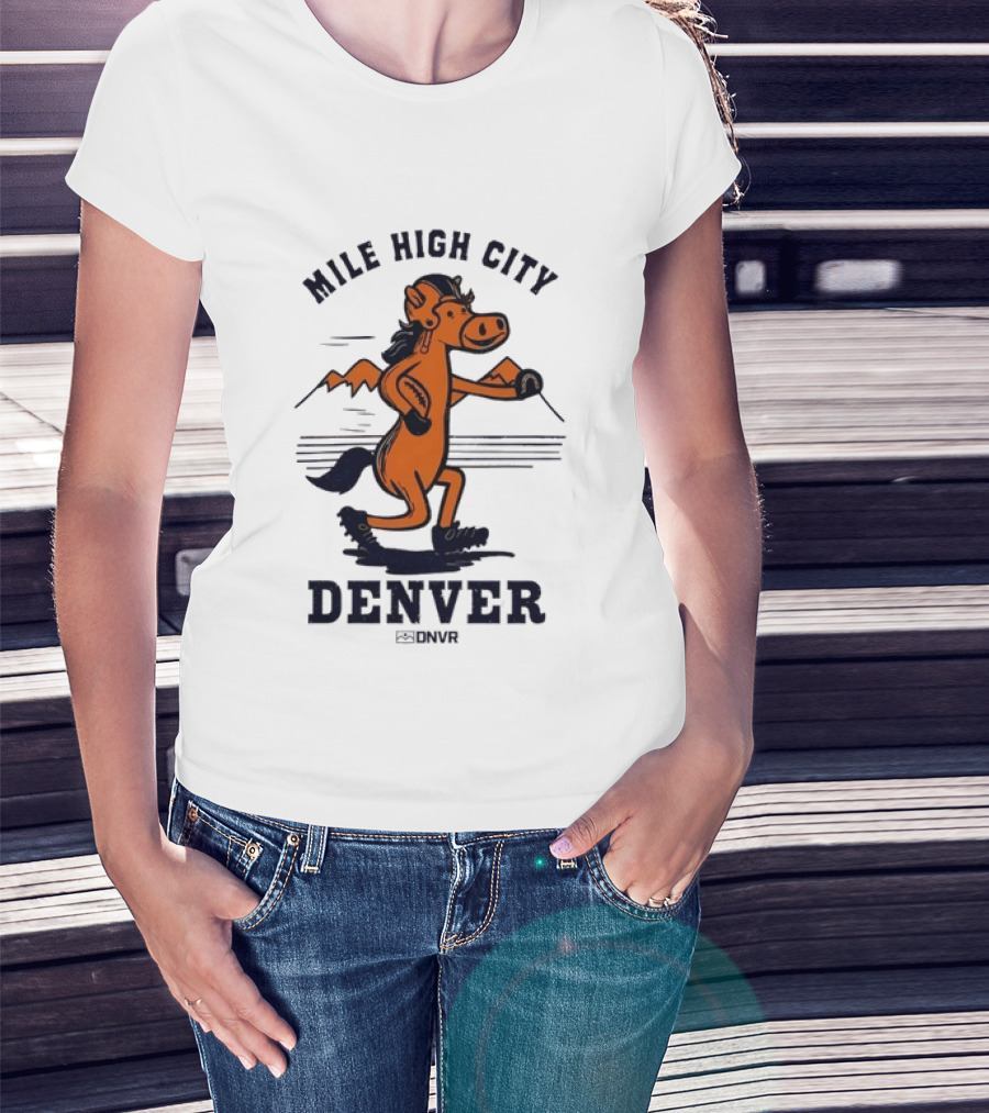 Mile High City Denver Broncos DNVR Retro Horse Running Football T-Shirt