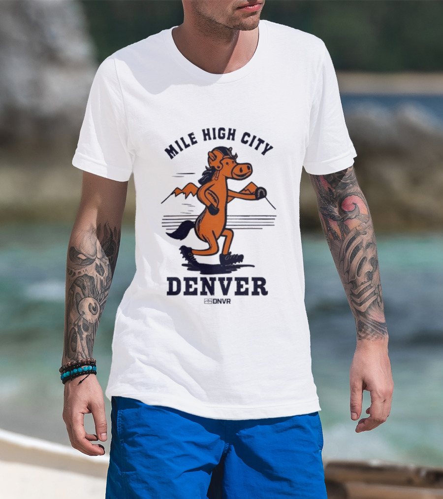 Mile High City Denver Broncos DNVR Retro Horse Running Football T-Shirt