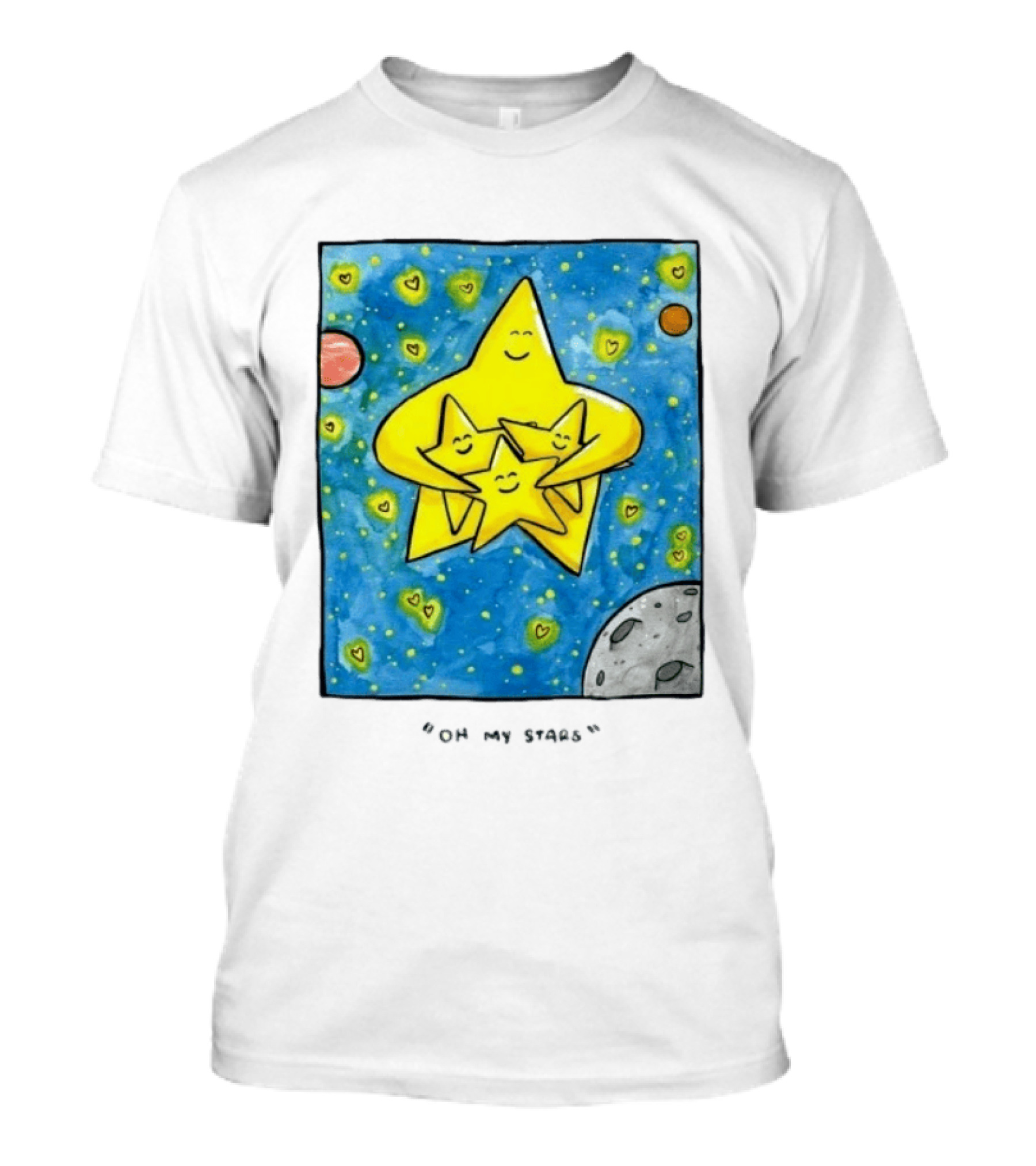 Oh My Stars Family Of Stars Celestial Background With Planets And Hearts T-Shirt