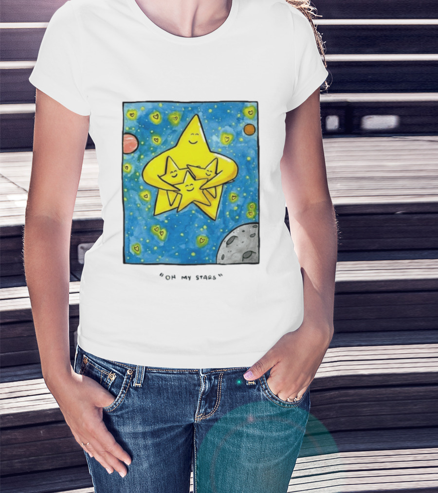 Oh My Stars Family Of Stars Celestial Background With Planets And Hearts T-Shirt