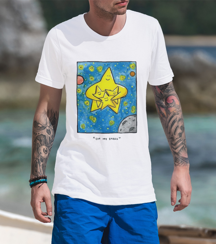Oh My Stars Family Of Stars Celestial Background With Planets And Hearts T-Shirt