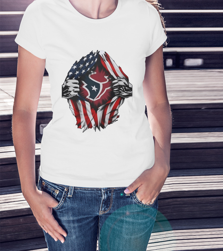 Houston Texans American Flag Ripped Chest NFL Fan T-Shirt