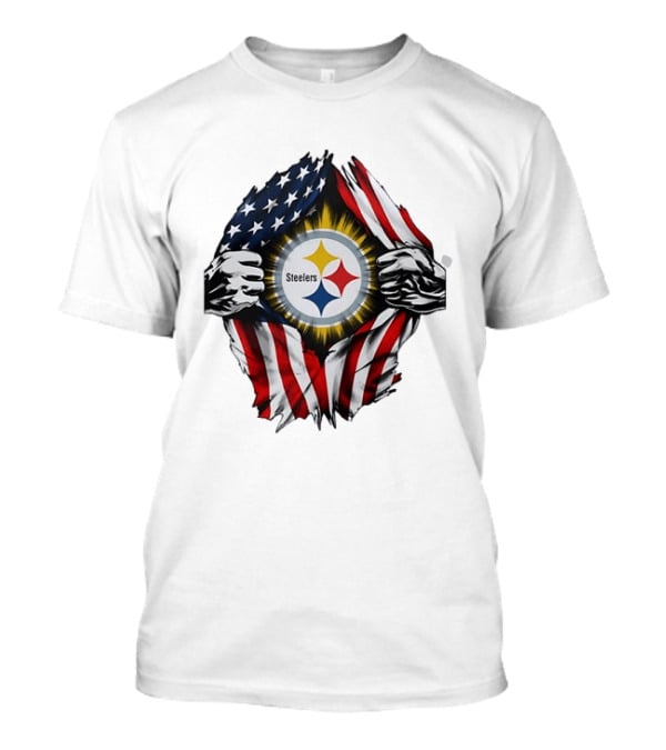 Pittsburgh Steelers American Flag Ripped Chest T-Shirt