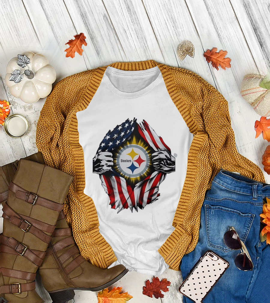 Pittsburgh Steelers American Flag Ripped Chest T-Shirt