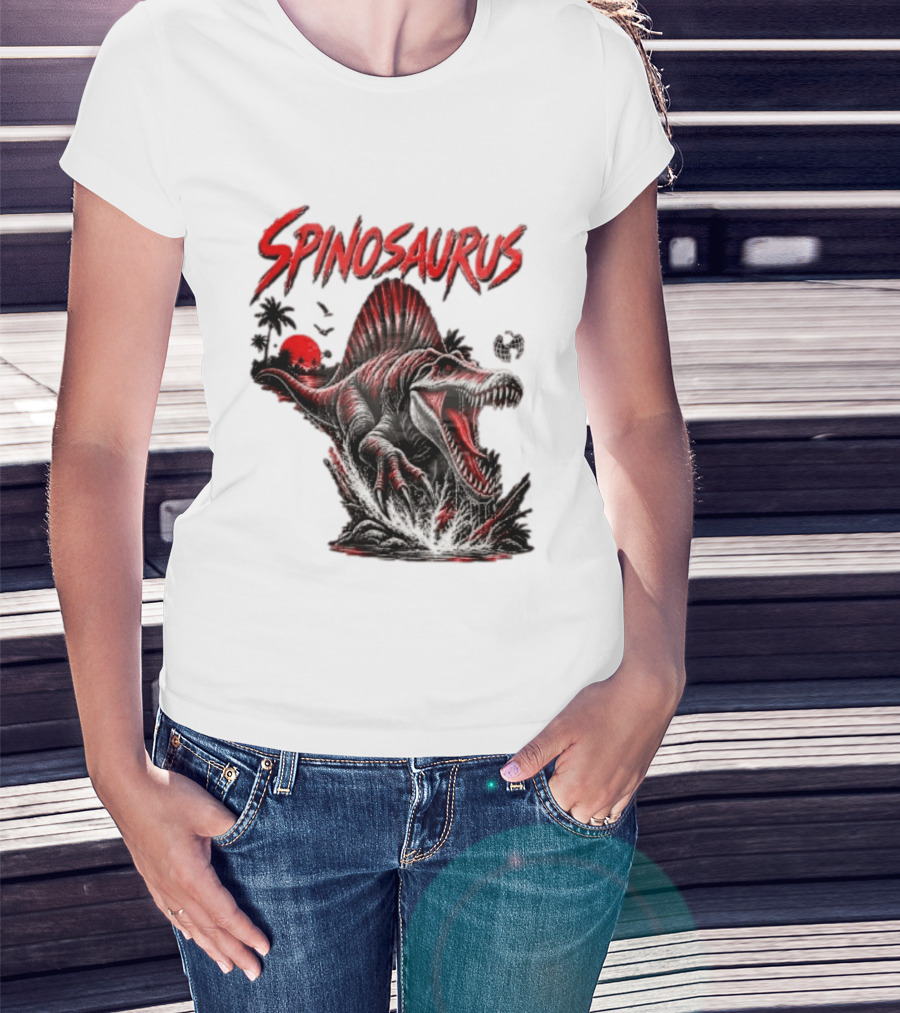 Spinosaurus Late Cretaceous 112 93 Million Years Ago Apex Predator Dinosaur Tropical Scene T-Shirt