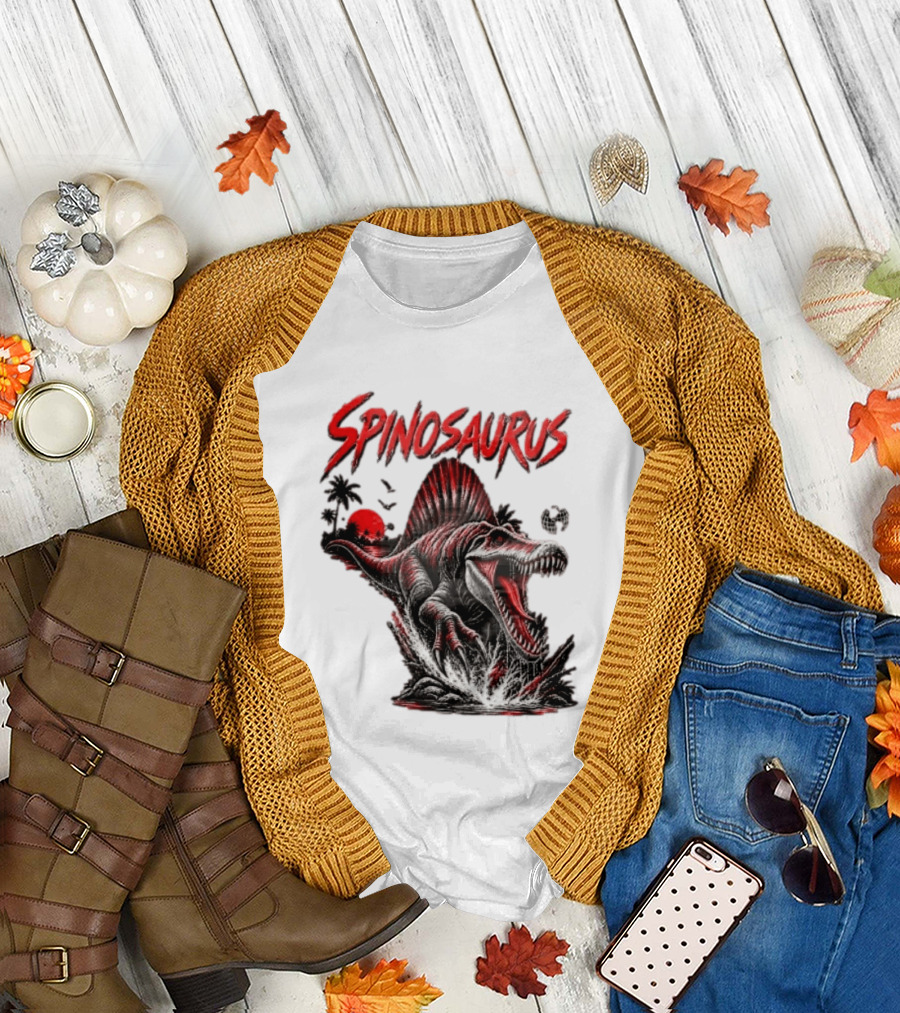 Spinosaurus Late Cretaceous 112 93 Million Years Ago Apex Predator Dinosaur Tropical Scene T-Shirt