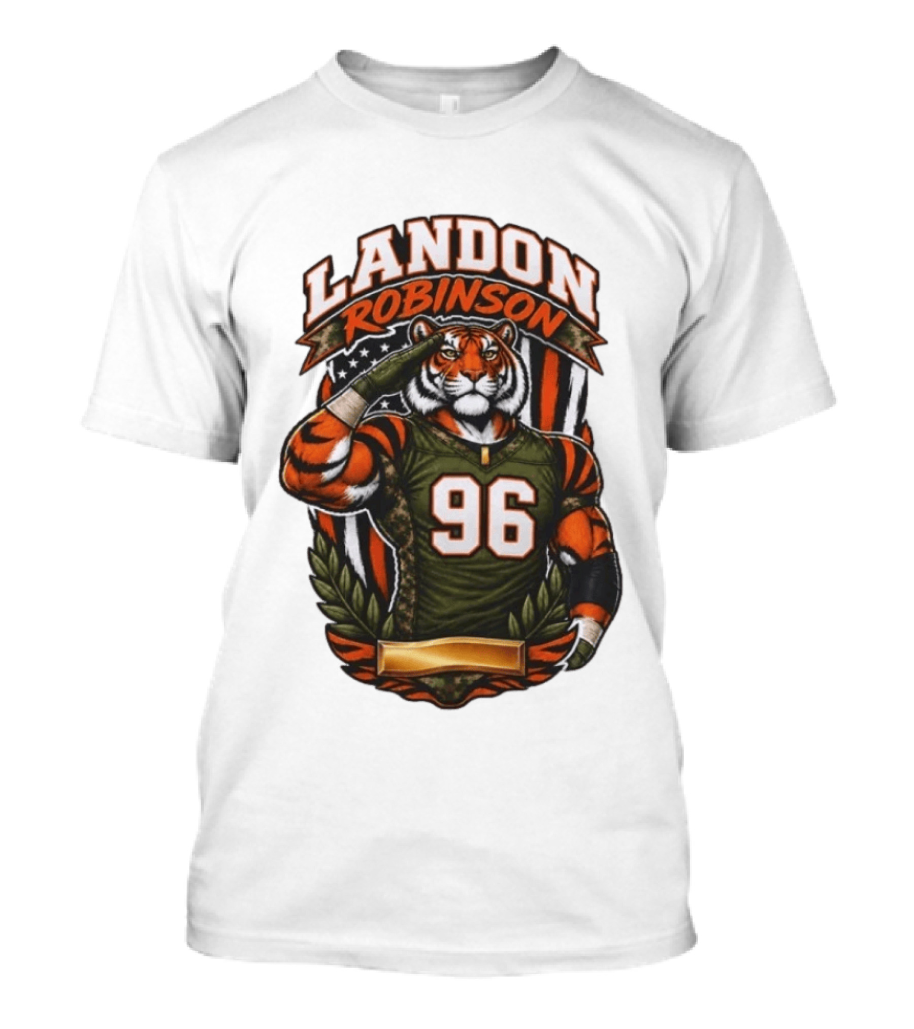 Landon Robinson 96 Tiger American Flag Salute T-Shirt