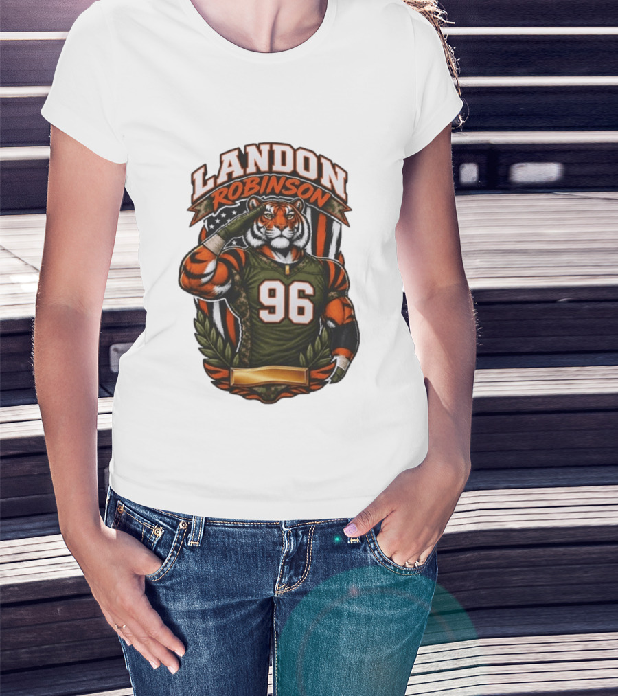 Landon Robinson 96 Tiger American Flag Salute T-Shirt