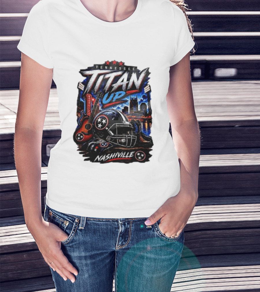 Tennessee Titan Up Football Helmet Guitar Nashville Skyline Titans T-Shirt
