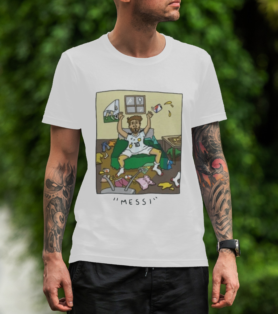 Lionel Messi Argentina Football Cartoon Messy Room T-Shirt