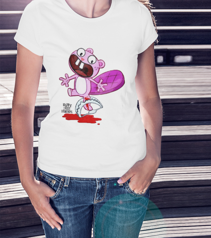 Toothy Happy Tree Friends Cartoon Beaver Stuck In Bear Trap T-Shirt