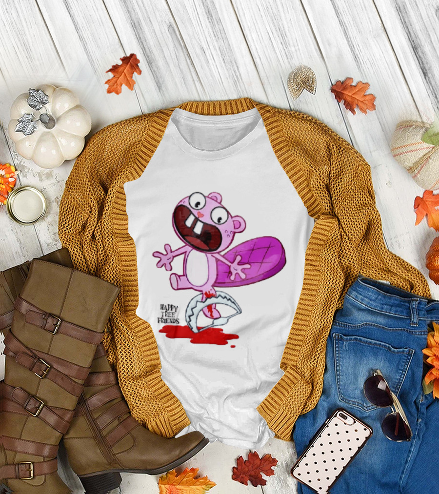 Toothy Happy Tree Friends Cartoon Beaver Stuck In Bear Trap T-Shirt