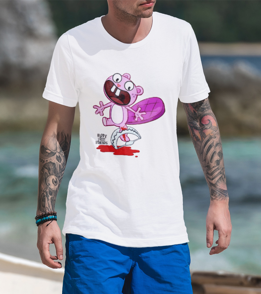 Toothy Happy Tree Friends Cartoon Beaver Stuck In Bear Trap T-Shirt