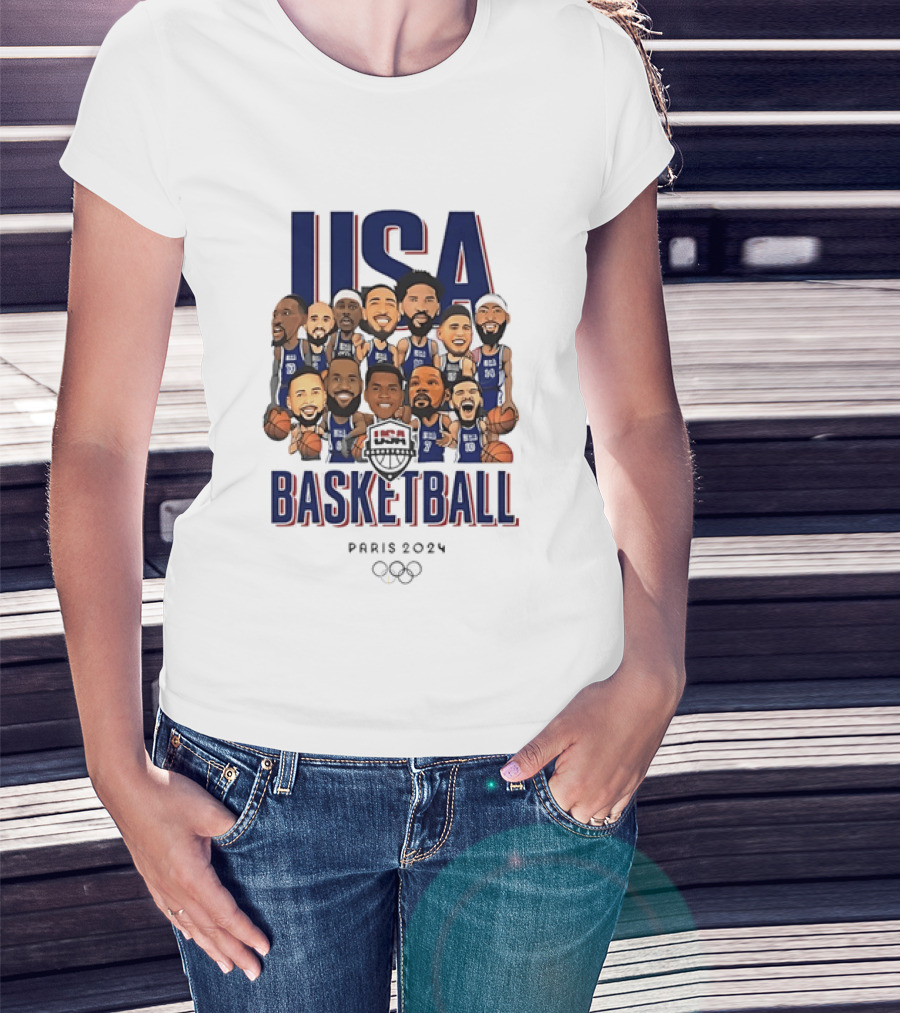 USA Basketball Team Paris 2024 Caricature Olympics T-Shirt