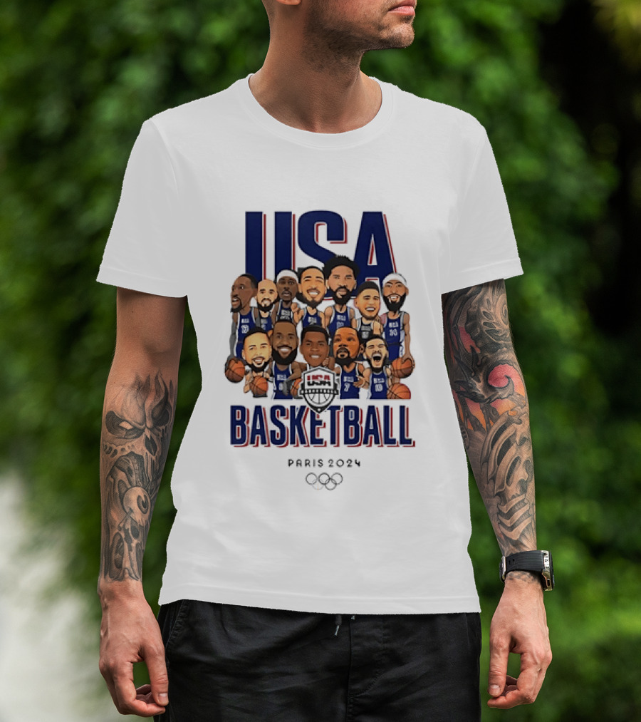 USA Basketball Team Paris 2024 Caricature Olympics T-Shirt