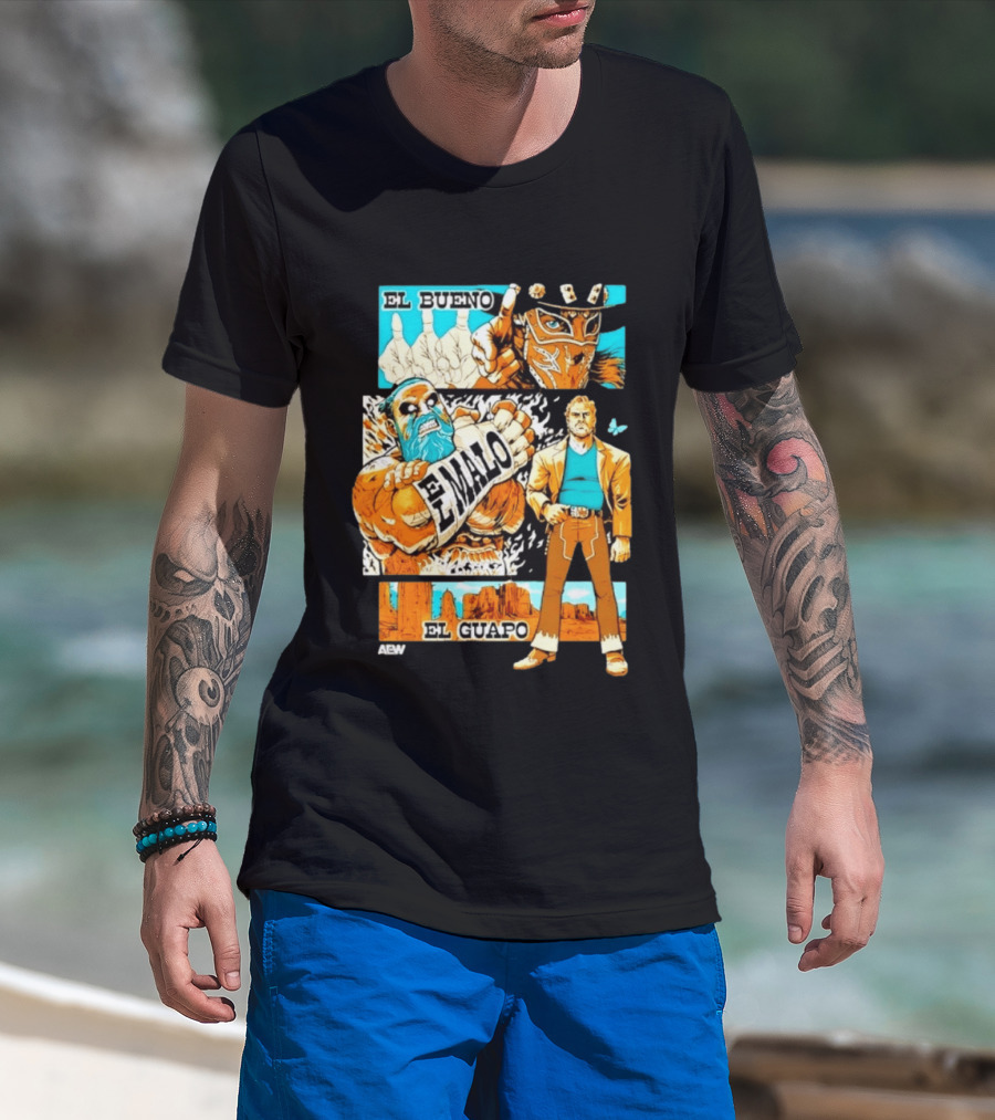 AEW El Bueno El Malo El Guapo Wrestling Comic T-Shirt