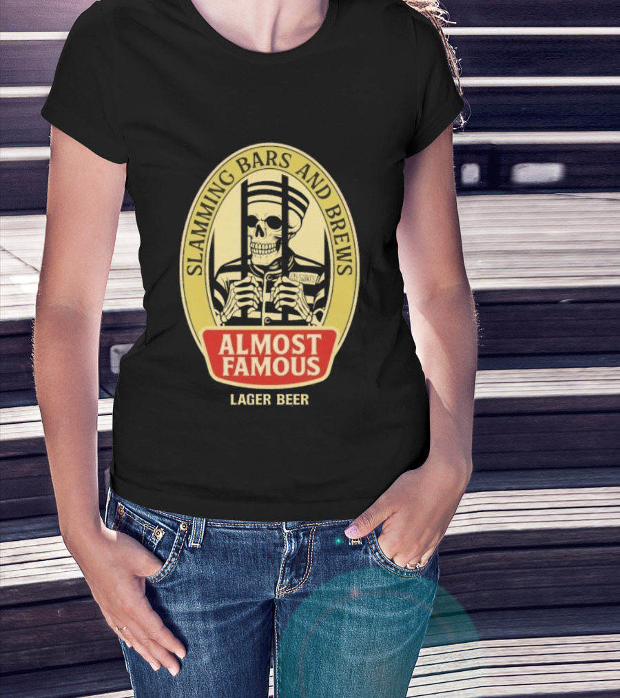 Almost Famous Slamming Bars And Brews Lager Beer Skeleton T-Shirt
