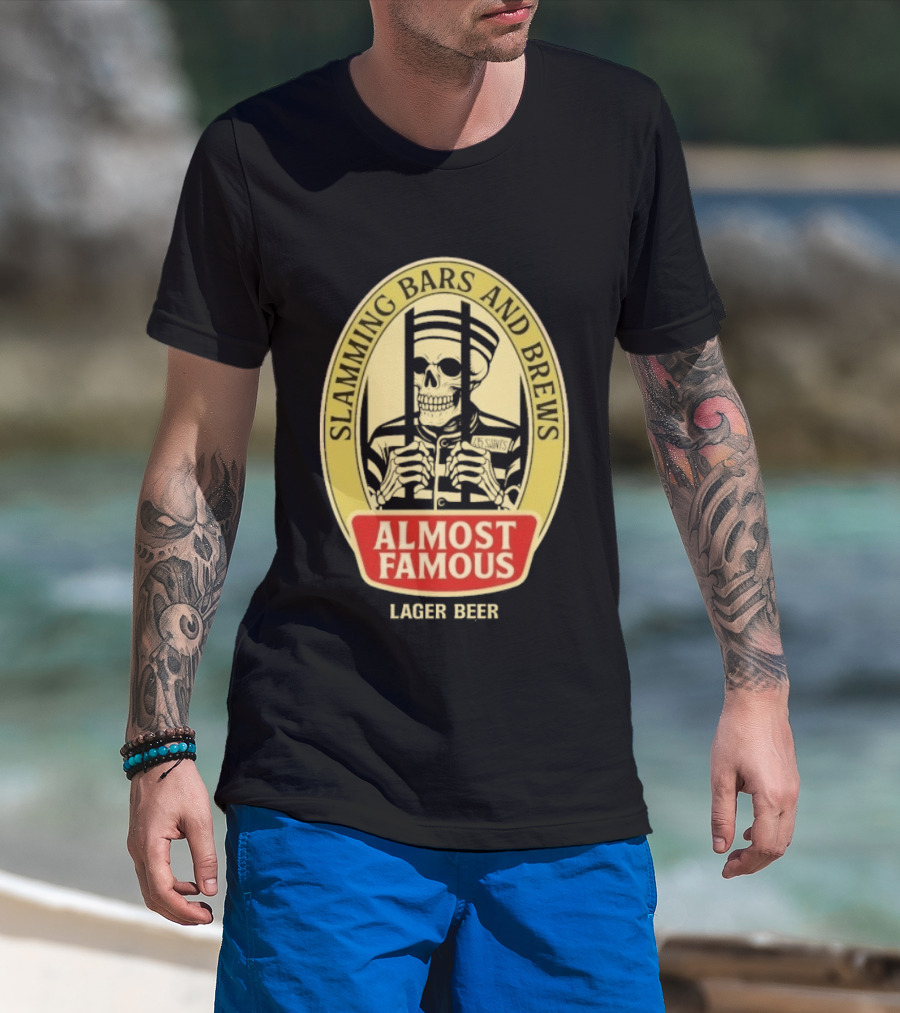 Almost Famous Slamming Bars And Brews Lager Beer Skeleton T-Shirt