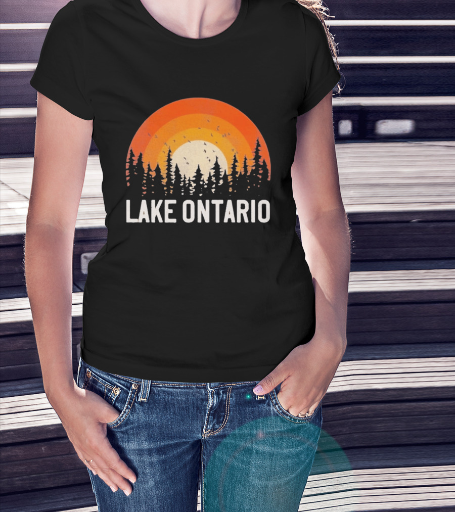 Lake Ontario Sunset Forest Birds Nature Scene With Orange Yellow Gradient T-Shirt