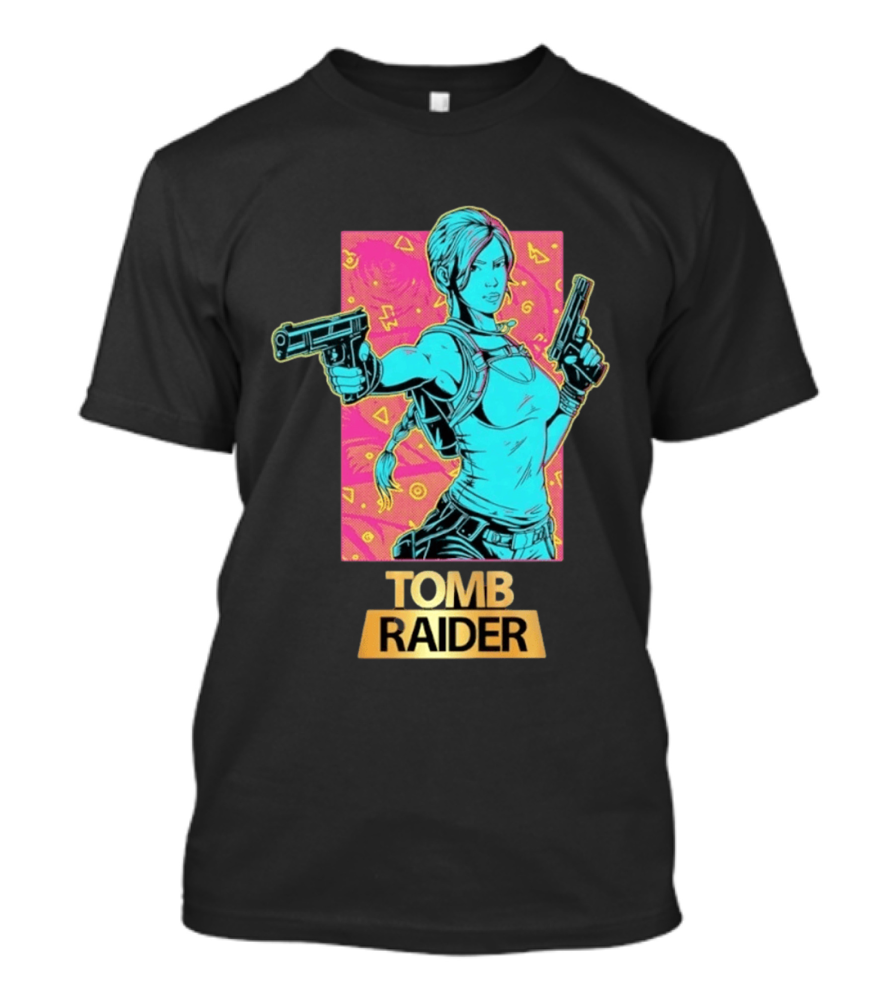 Tomb Raider Lara Croft Neon Halftone Dual Pistols T-Shirt