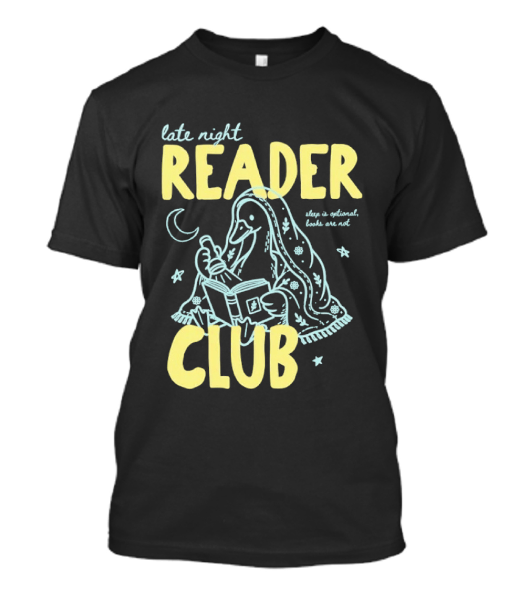 Late Night Reader Club Penguin Reading Moon Stars Sleep Is Optional Books Are Not T-Shirt