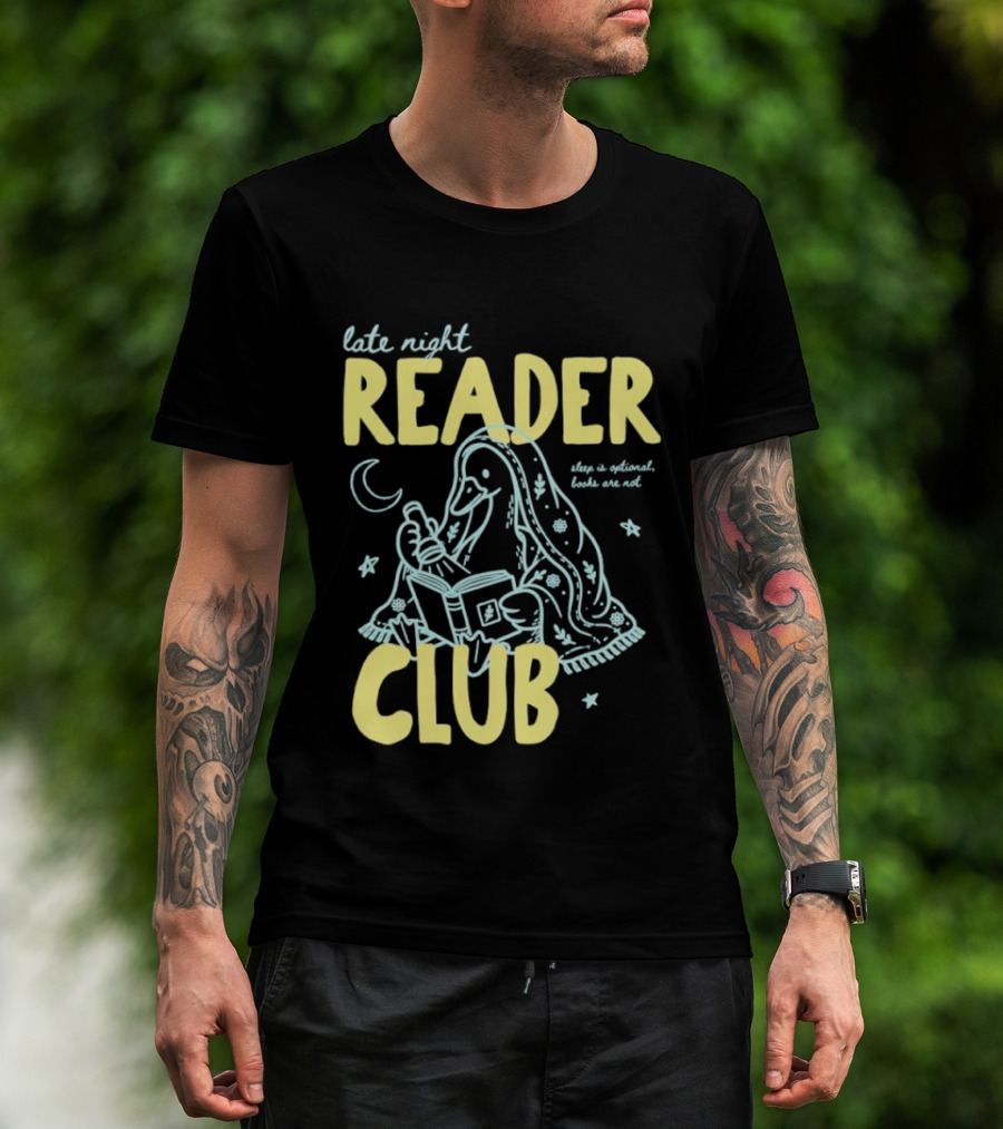 Late Night Reader Club Penguin Reading Moon Stars Sleep Is Optional Books Are Not T-Shirt